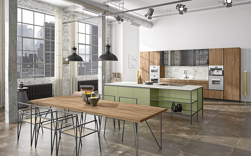 Зеленая кухня в стиле модерн LineaQuattro Opal Continua